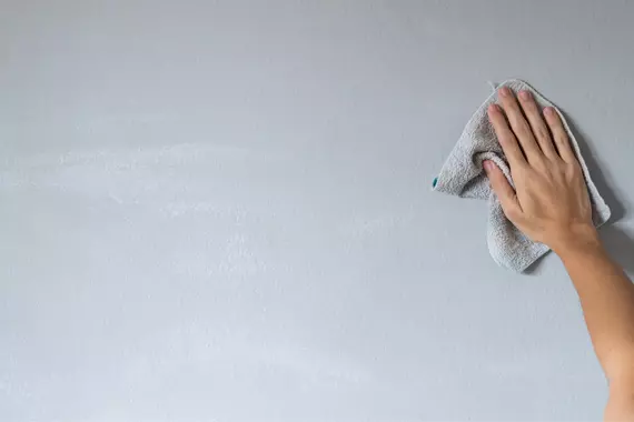 Kobieca dłoń myjąca ścianę